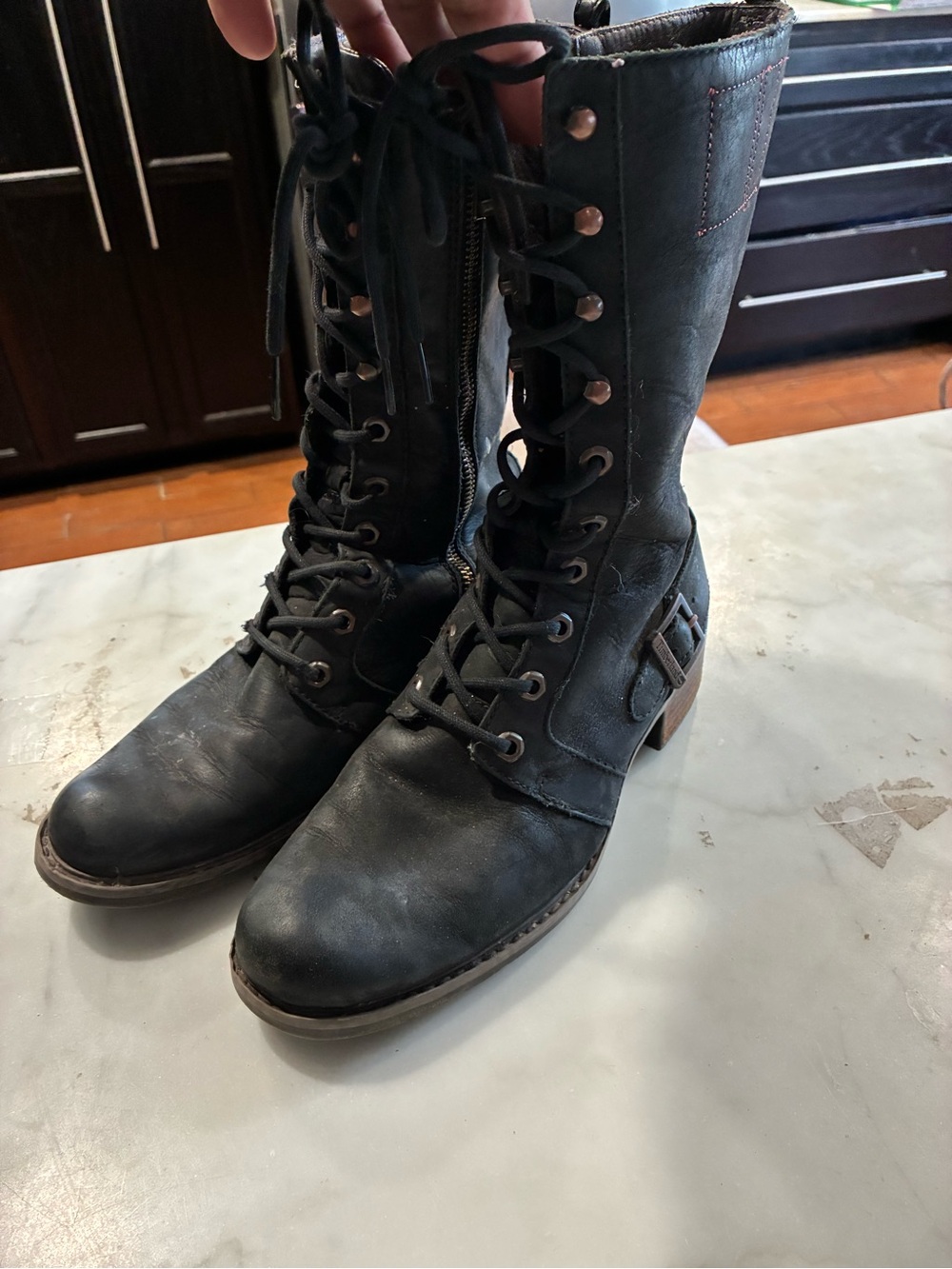 Timberland Charles Street Lace Mid Calf Leather Boots Black 54353 Women 8M